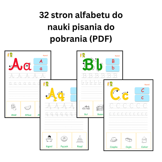 Bonus: 32 karty do druku — nauka alfabetu (PDF)