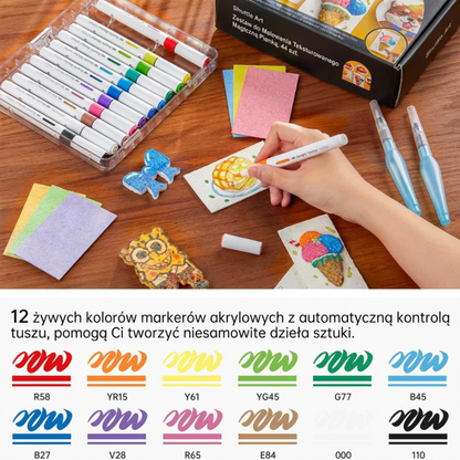 Zestaw 12 markerów do rysowania bąbelkowego + 10 papierów piankowych