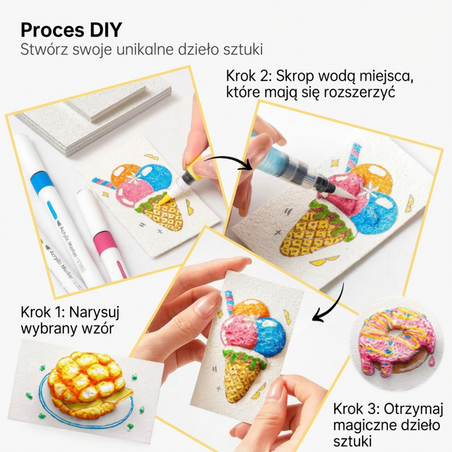 Zestaw 12 markerów do rysowania bąbelkowego + 10 papierów piankowych