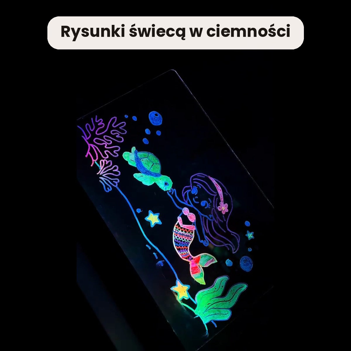 Rysunki na tablicy Rysuś świecą w ciemności