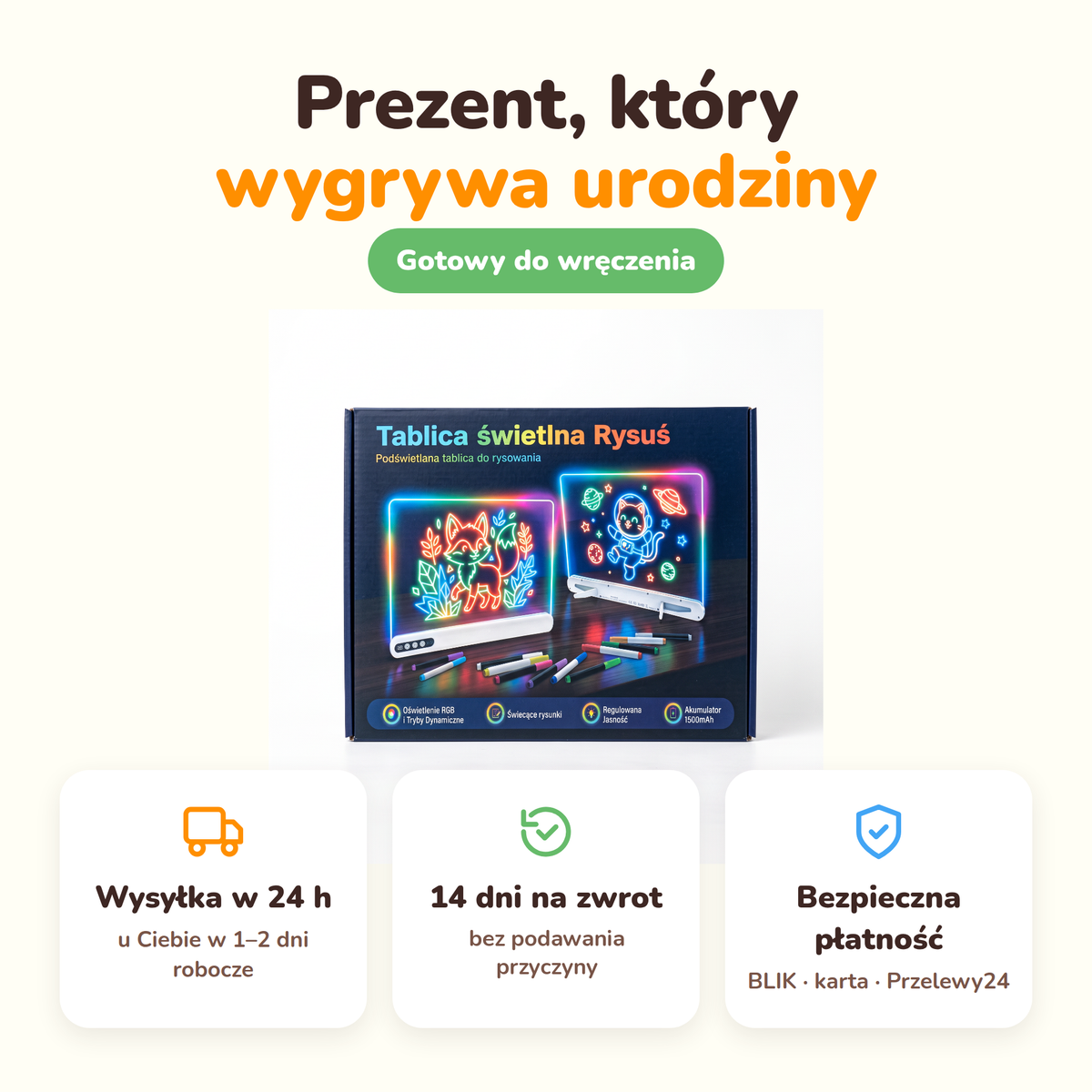 Tablica świetlna Rysuś — prezent dla dziecka, wysyłka w 24 h, 14 dni na zwrot bez podawania przyczyny