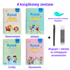 Zestaw 4 książeczek Rysuś do nauki pisania (matematyka, alfabet, liczby, rysowanie), długopis ze znikającym tuszem i nakładka na chwyt